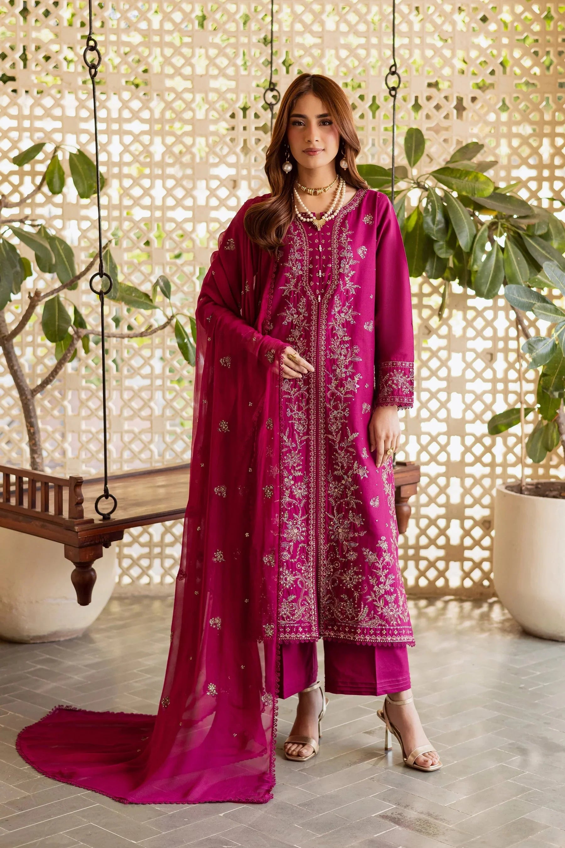 BATIK-3PIECE LAWN SEQUIN EMBROIDERED SHIRT WITH CHIFFON EMBROIDERED DUPATTA AND TROUSER-BIC-4867 Asasay Fakhir