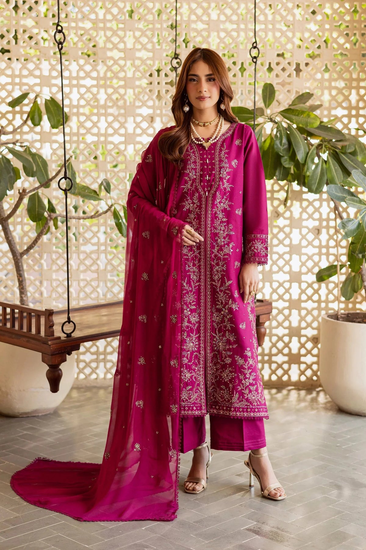 BATIK-3PIECE LAWN SEQUIN EMBROIDERED SHIRT WITH CHIFFON EMBROIDERED DUPATTA AND TROUSER-BIC-4867 Asasay Fakhir