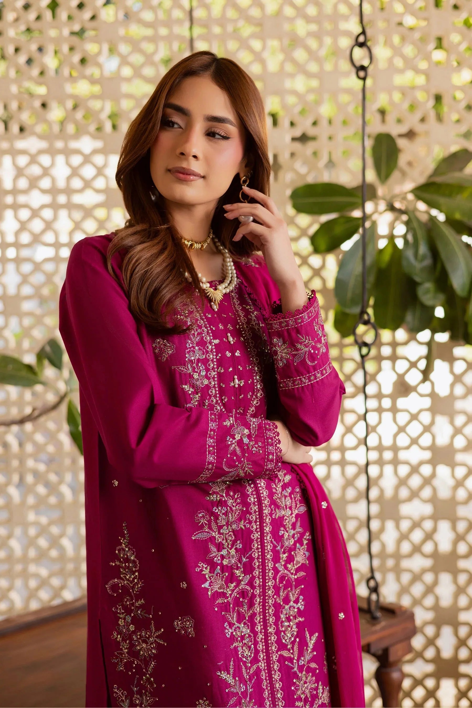 BATIK-3PIECE LAWN SEQUIN EMBROIDERED SHIRT WITH CHIFFON EMBROIDERED DUPATTA AND TROUSER-BIC-4867 Asasay Fakhir