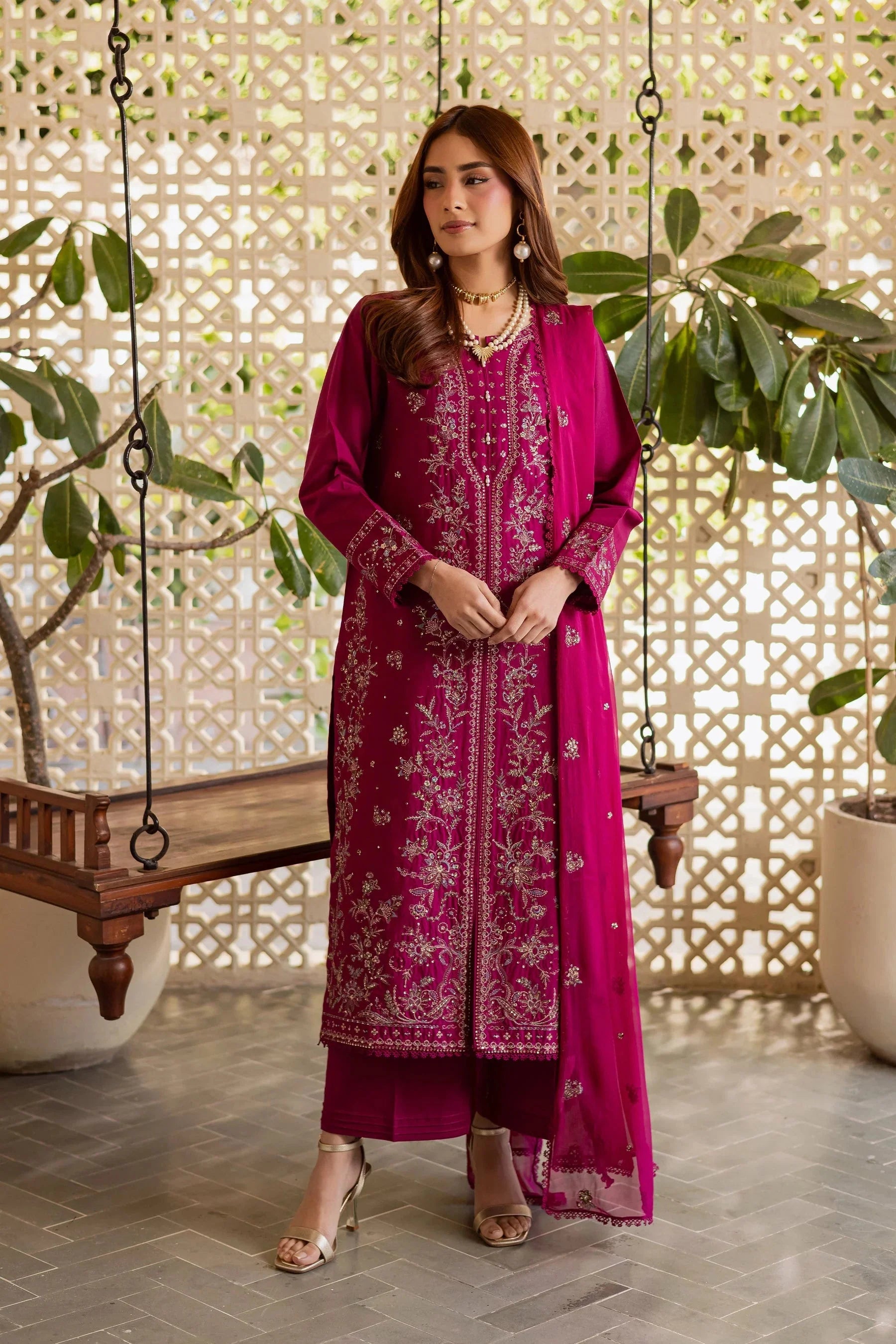 BATIK-3PIECE LAWN SEQUIN EMBROIDERED SHIRT WITH CHIFFON EMBROIDERED DUPATTA AND TROUSER-BIC-4867 Asasay Fakhir