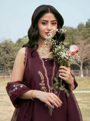 IZEL-3PC LAWN EMBROIDERED SHIRT WITH KHAADI NET EMBROIDERED DUPATTA AND TROUSER-BIC-4250 Asasay Fakhir