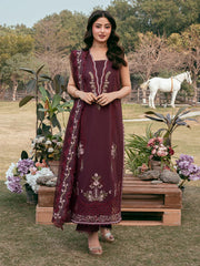 IZEL-3PC LAWN EMBROIDERED SHIRT WITH KHAADI NET EMBROIDERED DUPATTA AND TROUSER-BIC-4250 Asasay Fakhir