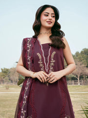 IZEL-3PC LAWN EMBROIDERED SHIRT WITH KHAADI NET EMBROIDERED DUPATTA AND TROUSER-BIC-4250 Asasay Fakhir