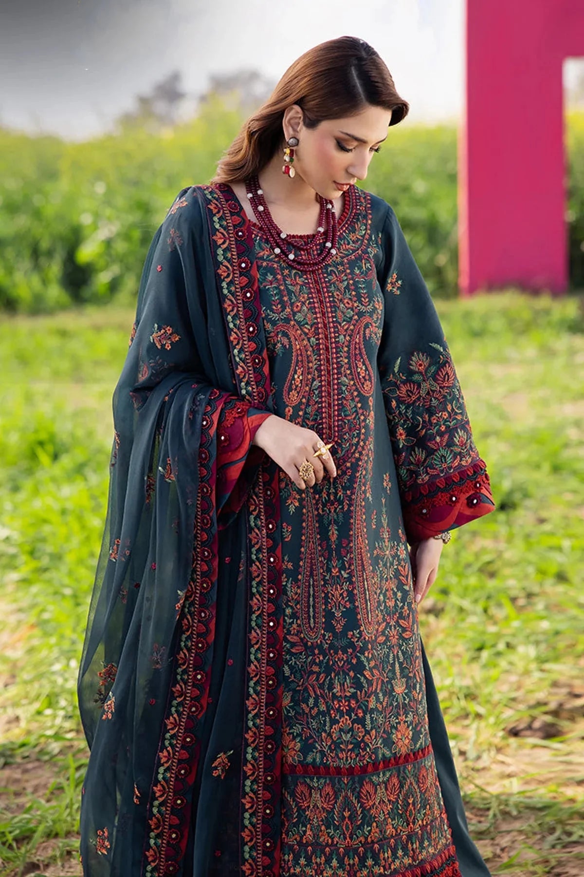 ASIM JOFA-3PC LAWN EMBROIDERED SHIRT WITH KHAADI NET EMBROIDERED DUPATTA AND TROUSER -BIC-4679 Asasay Fakhir