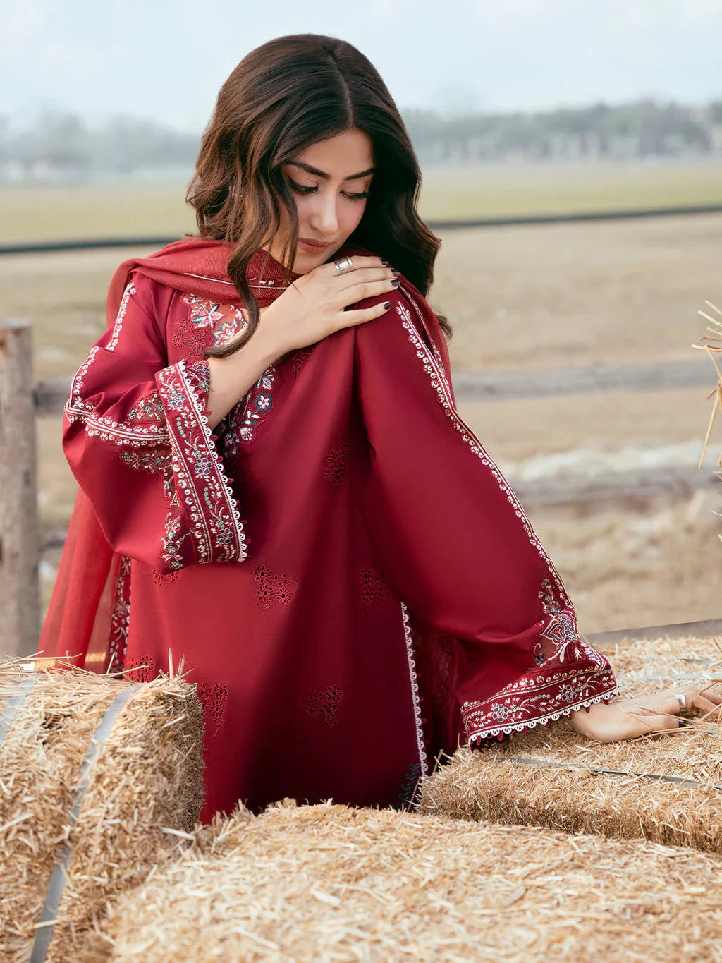 IZEL-3PC LAWN EMBROIDERED SHIRT WITH KHADDI NET EMBROIDERED DUPATTA AND TROUSER-BIC-4818 Asasay Fakhir