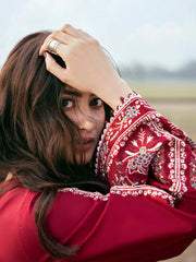 IZEL-3PC LAWN EMBROIDERED SHIRT WITH KHADDI NET EMBROIDERED DUPATTA AND TROUSER-BIC-4818 Asasay Fakhir