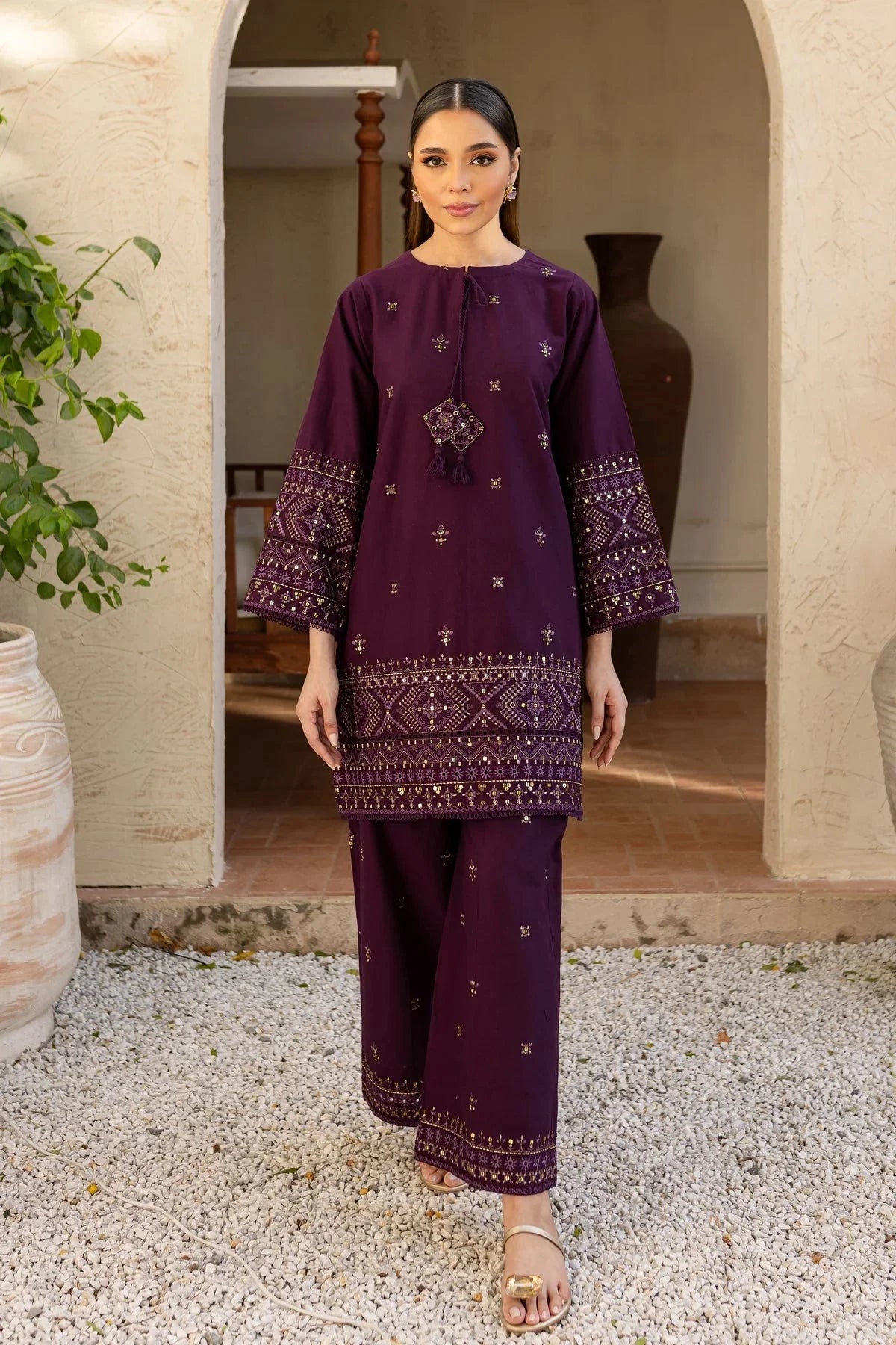 BATIK-2PC LAWN SEQUIN EMBROIDERED SHIRT WITH SEQUIN EMBROIDERED TROUSER-BIC-202 Asasay Fakhir