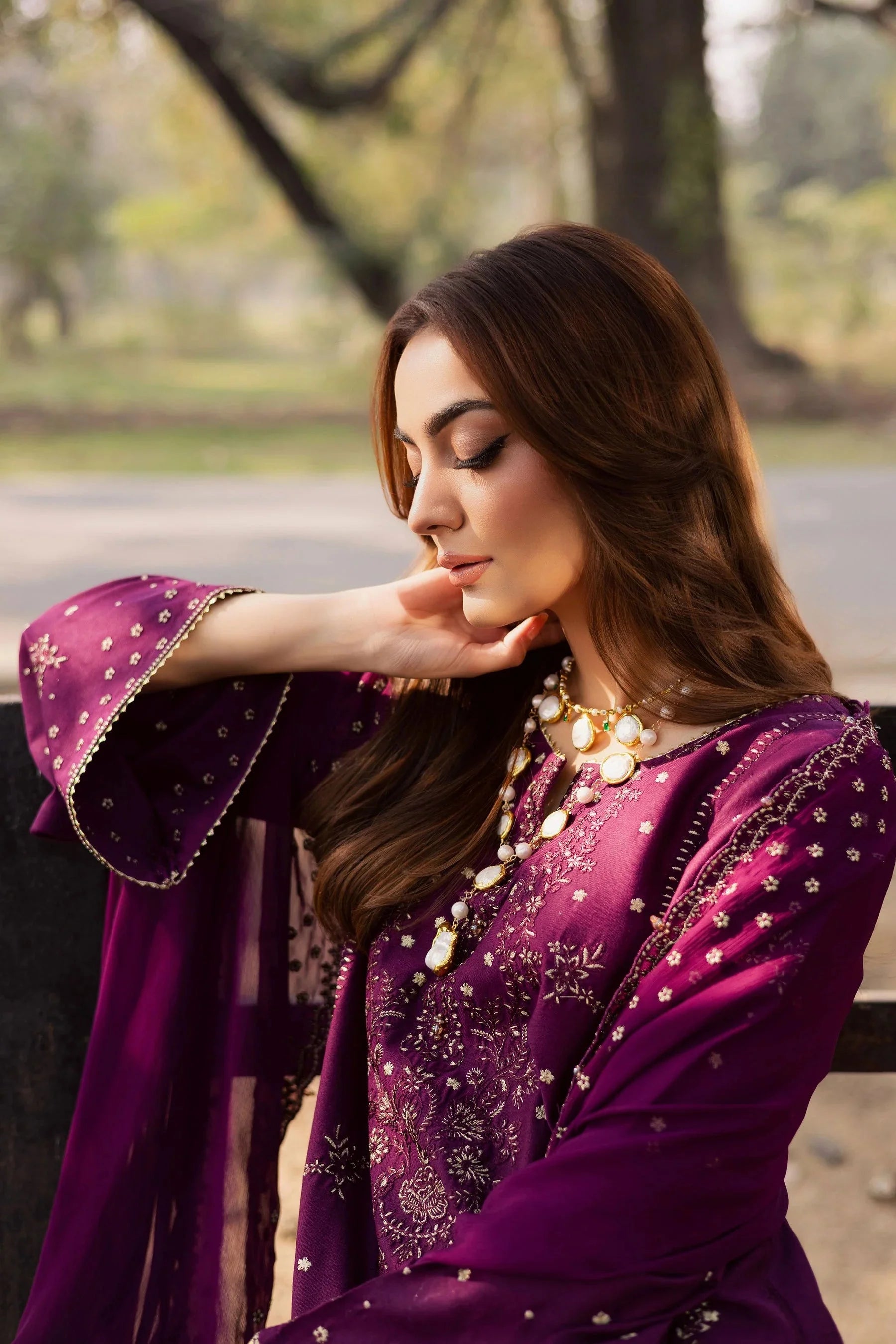 Lawn Embroidered Shirt Lawn Embroidered Sleeves Chiffon Embroidered Dupatta Dyed Lawn Back Side Lawn Embroidered Trouser Unstitched 3Piece Dress Asasay Fakhir
