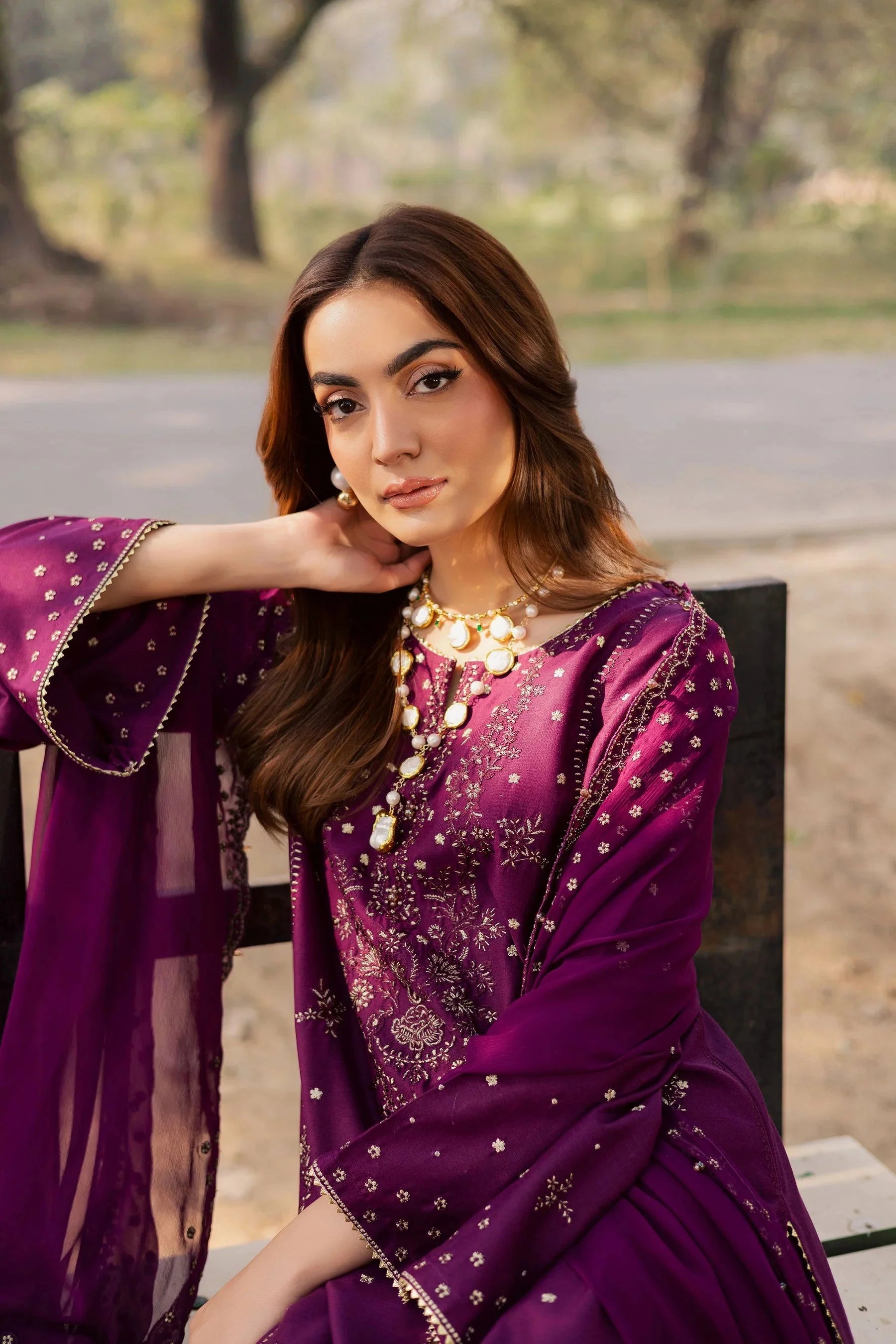 Lawn Embroidered Shirt Lawn Embroidered Sleeves Chiffon Embroidered Dupatta Dyed Lawn Back Side Lawn Embroidered Trouser Unstitched 3Piece Dress Asasay Fakhir
