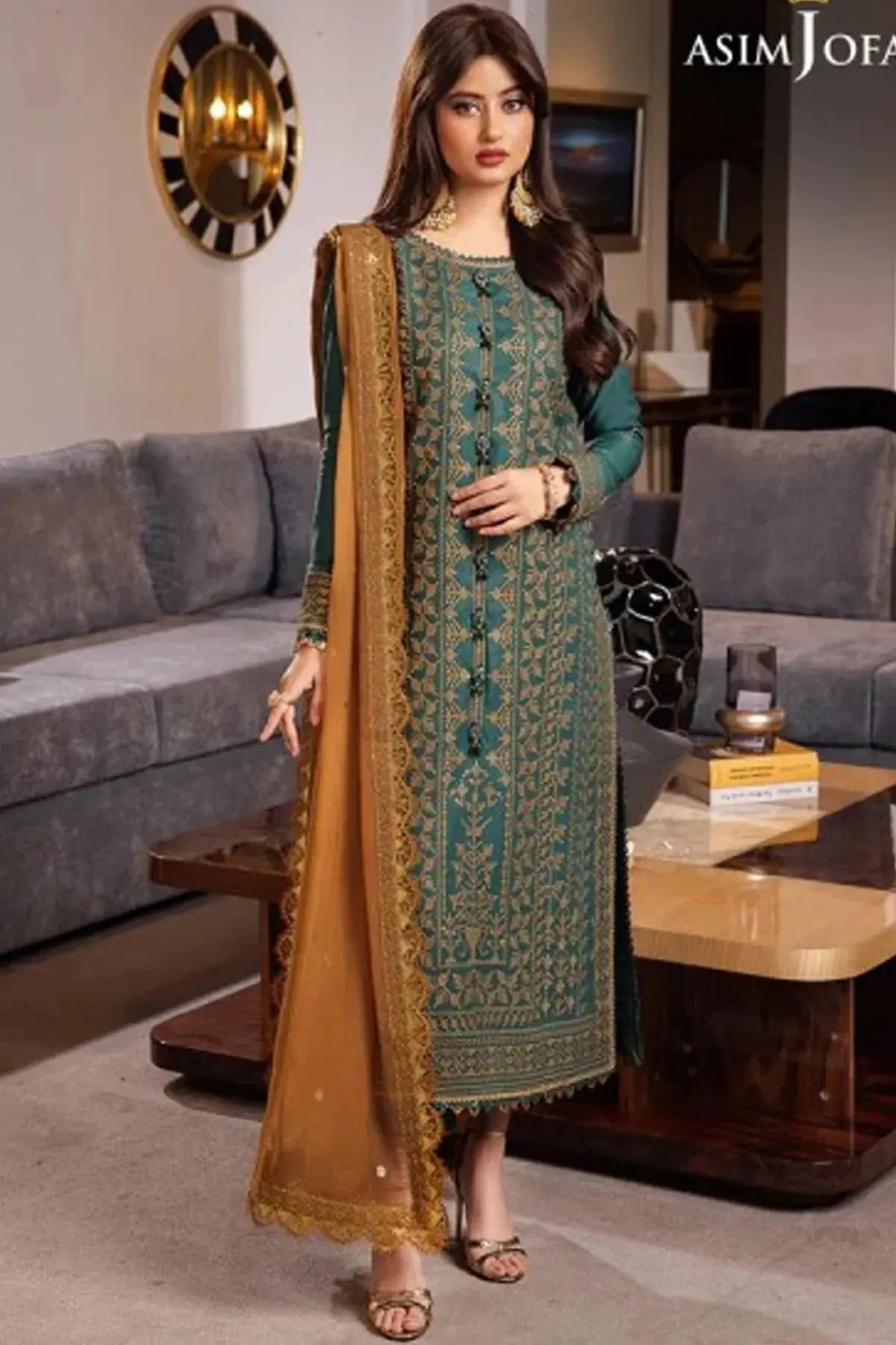ASIM JOFA-3PC LAWN HEAVY EMBROIDERED SHIRT WITH CHIFFON EMBROIDERED DUPATTA AND TROUSER-BIC-4547 Asasay Fakhir