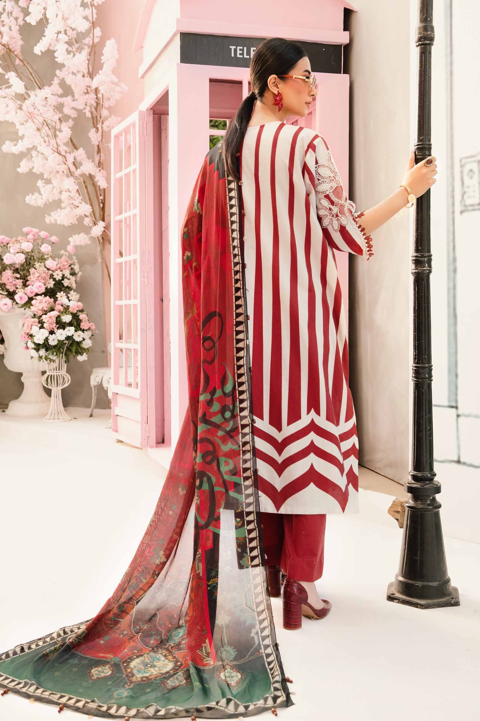 MARIA.B-3PC LAWN EMBROIDERED PRINTED SHIRT WITH CHIFFON PRINT DUPATTA AND PRINT TROUSER-BIC-2526 Asasay Fakhir