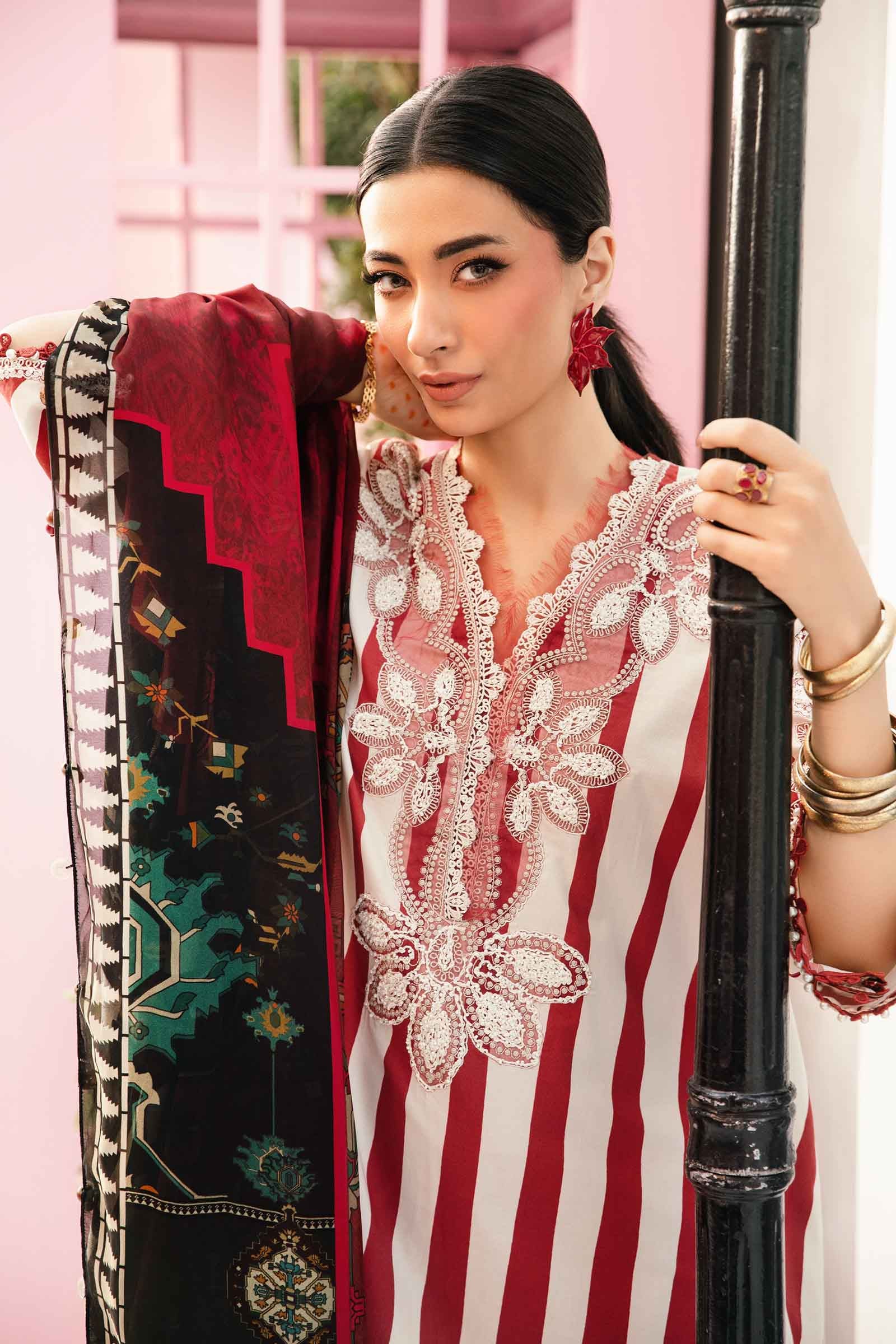 MARIA.B-3PC LAWN EMBROIDERED PRINTED SHIRT WITH CHIFFON PRINT DUPATTA AND PRINT TROUSER-BIC-2526 Asasay Fakhir