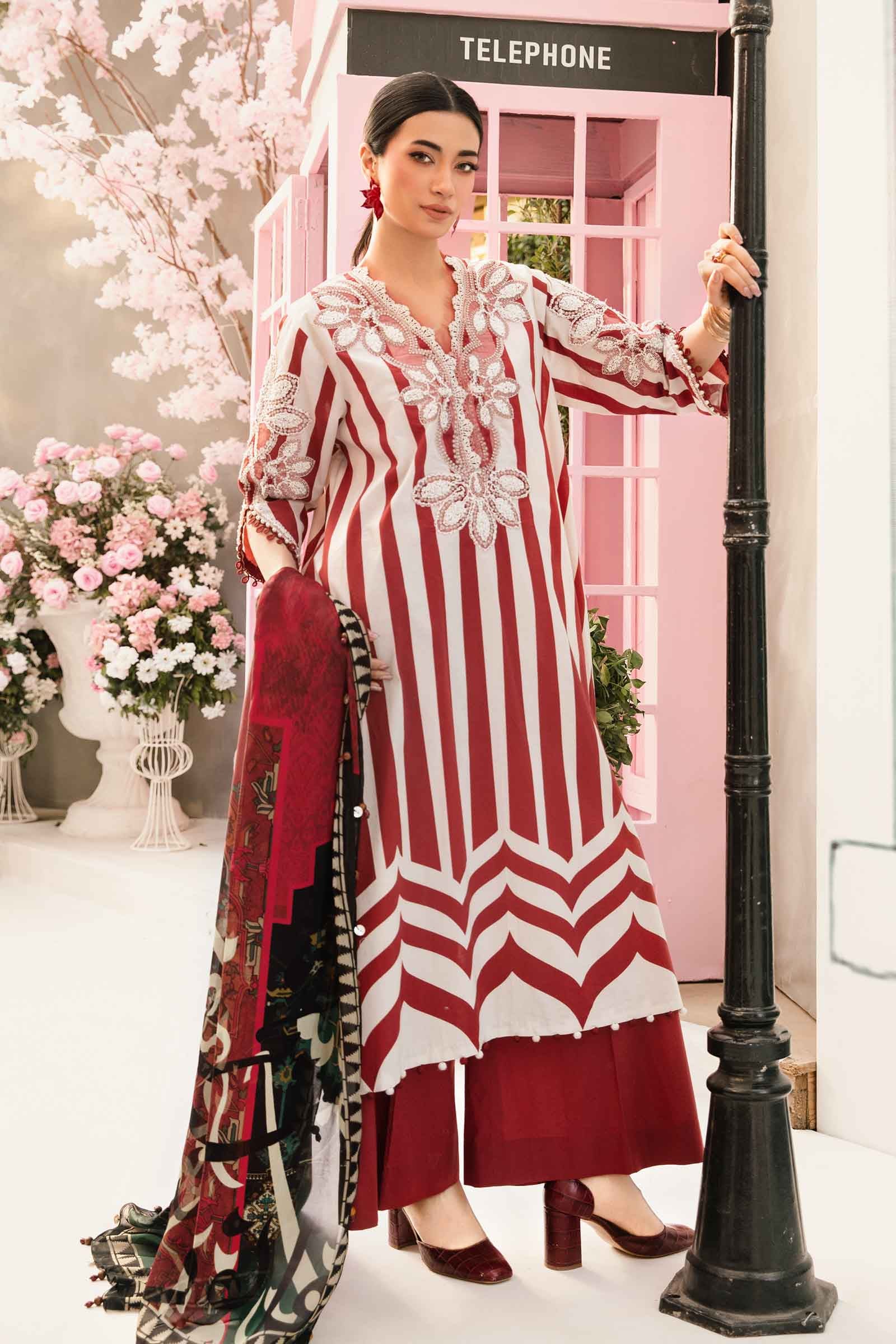 MARIA.B-3PC LAWN EMBROIDERED PRINTED SHIRT WITH CHIFFON PRINT DUPATTA AND PRINT TROUSER-BIC-2526 Asasay Fakhir