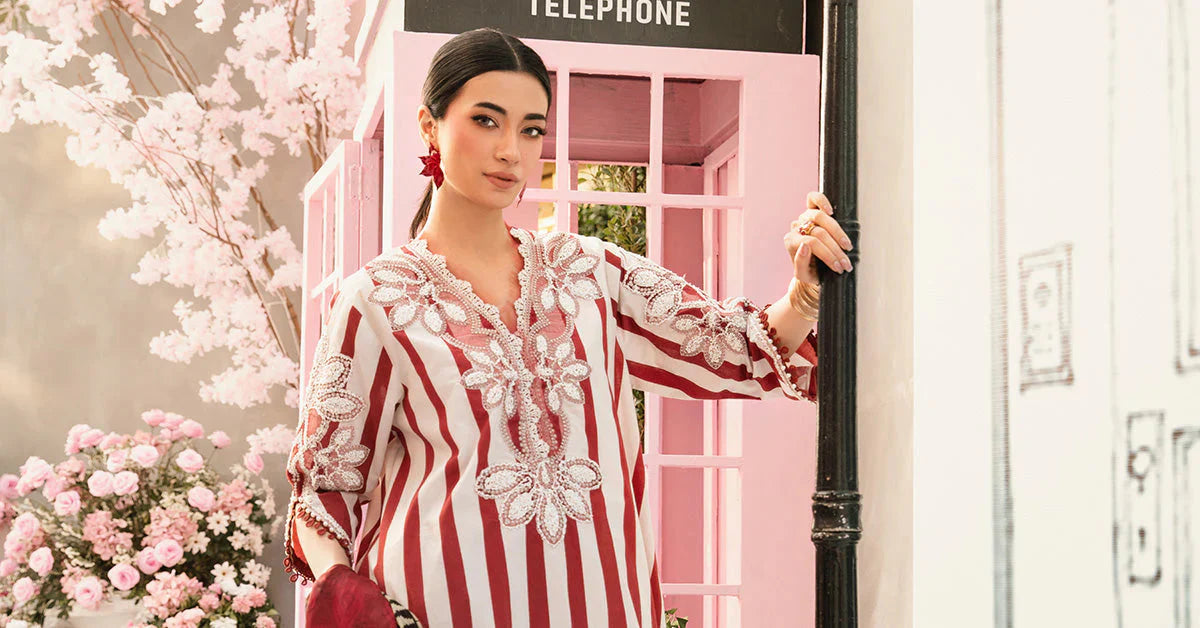 MARIA.B-3PC LAWN EMBROIDERED PRINTED SHIRT WITH CHIFFON PRINT DUPATTA AND PRINT TROUSER-BIC-2526 Asasay Fakhir