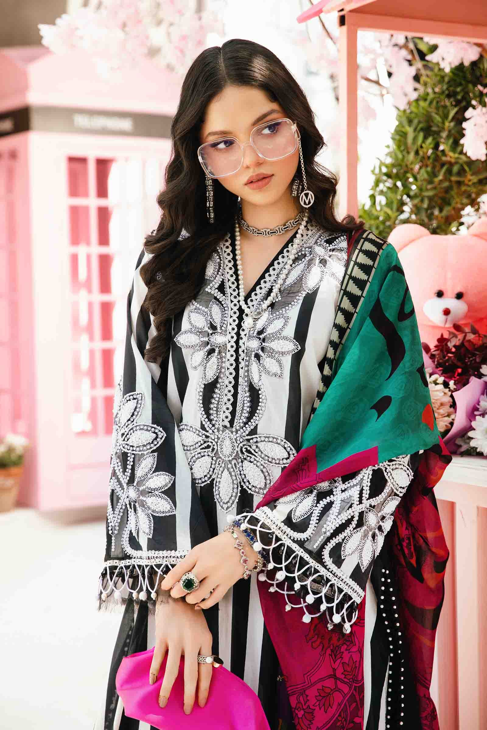 MARIA.B-3PC LAWN EMBROIDERED PRINTED SHIRT WITH CHIFFON PRINT DUPATTA AND PRINT TROUSER-BIC-2525 Asasay Fakhir