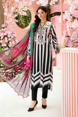 MARIA.B-3PC LAWN EMBROIDERED PRINTED SHIRT WITH CHIFFON PRINT DUPATTA AND PRINT TROUSER-BIC-2525 Asasay Fakhir