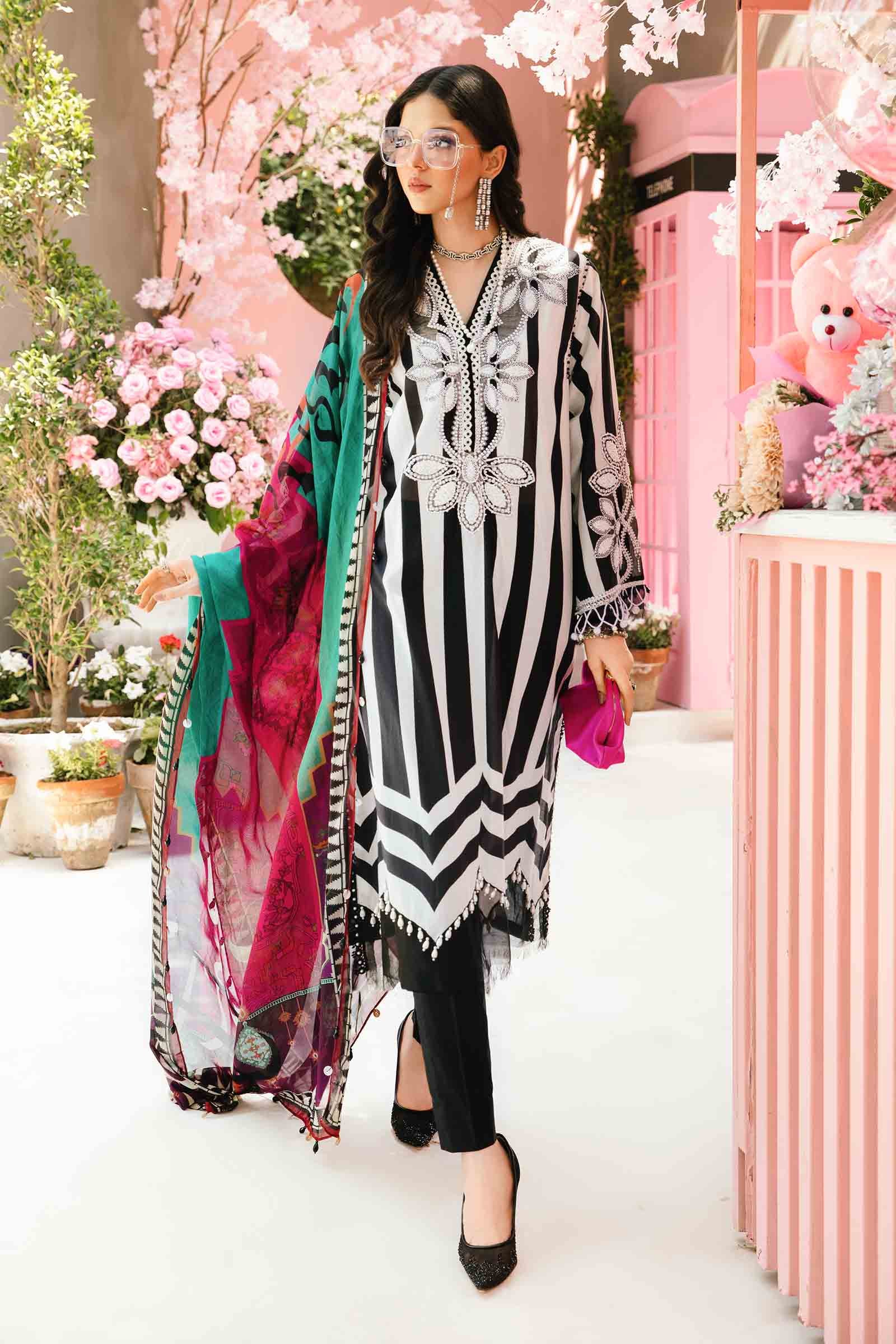 MARIA.B-3PC LAWN EMBROIDERED PRINTED SHIRT WITH CHIFFON PRINT DUPATTA AND PRINT TROUSER-BIC-2525 Asasay Fakhir