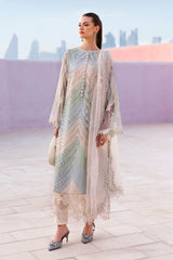 MARIA B-3PC LAWN MULTIPLE SHADES CHIKAN EMBROIDERED SHIRT WITH SELF JACQUARD EMBROIDERED DUPATTA AND EMB TROUSER-BIC-4836 Asasay Fakhir