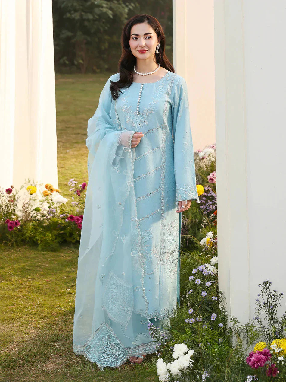 ASIM JOFA- 3PC LAWN EMBROIDERED SHIRT WITH ORGANZA EMBROIDERED DUPATTA AND TROUSER-BIC-4807 Asasay Fakhir