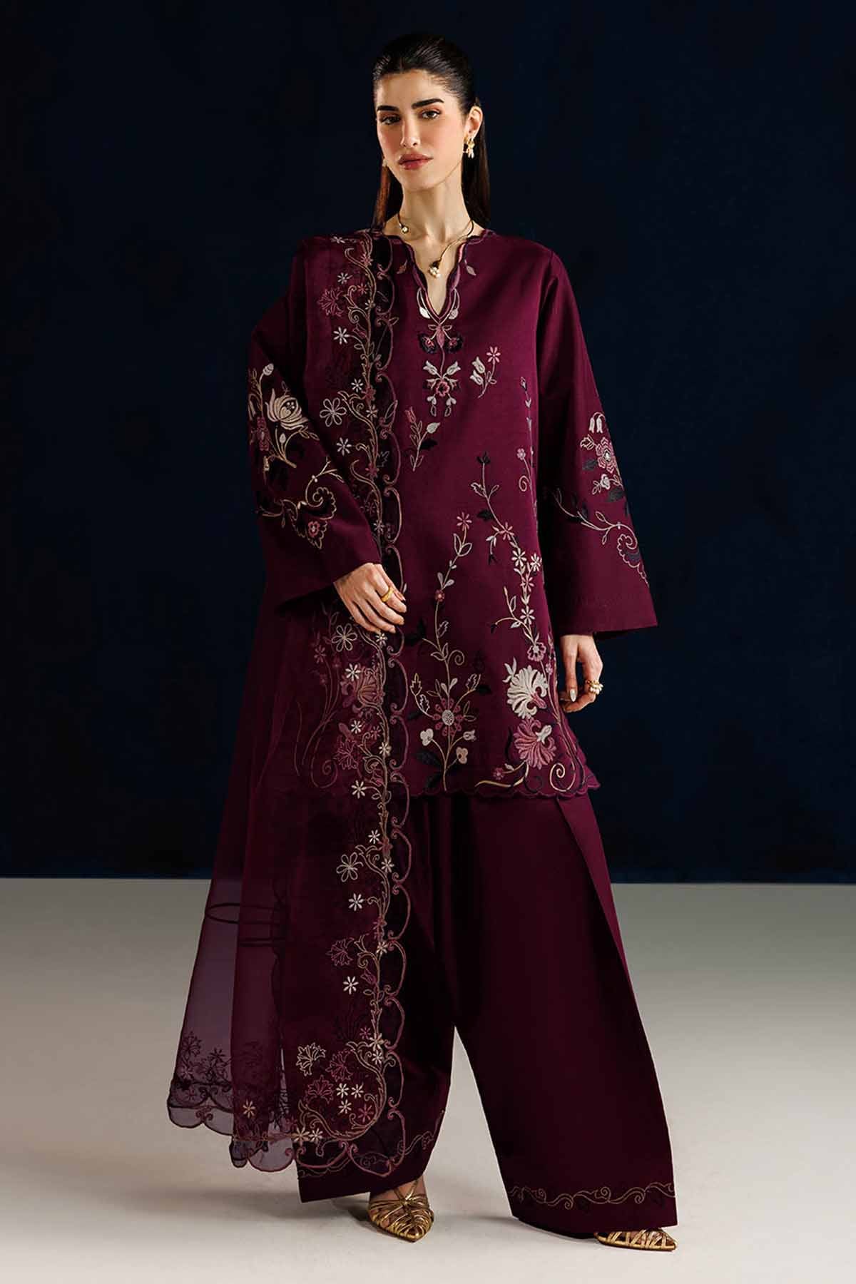 IZNIK-3PC LAWN EMBROIDERED SHIRT WITH ORGANZA EMBROIDERED DUPATTA AND TROUSER-BIC-4884 Asasay Fakhir