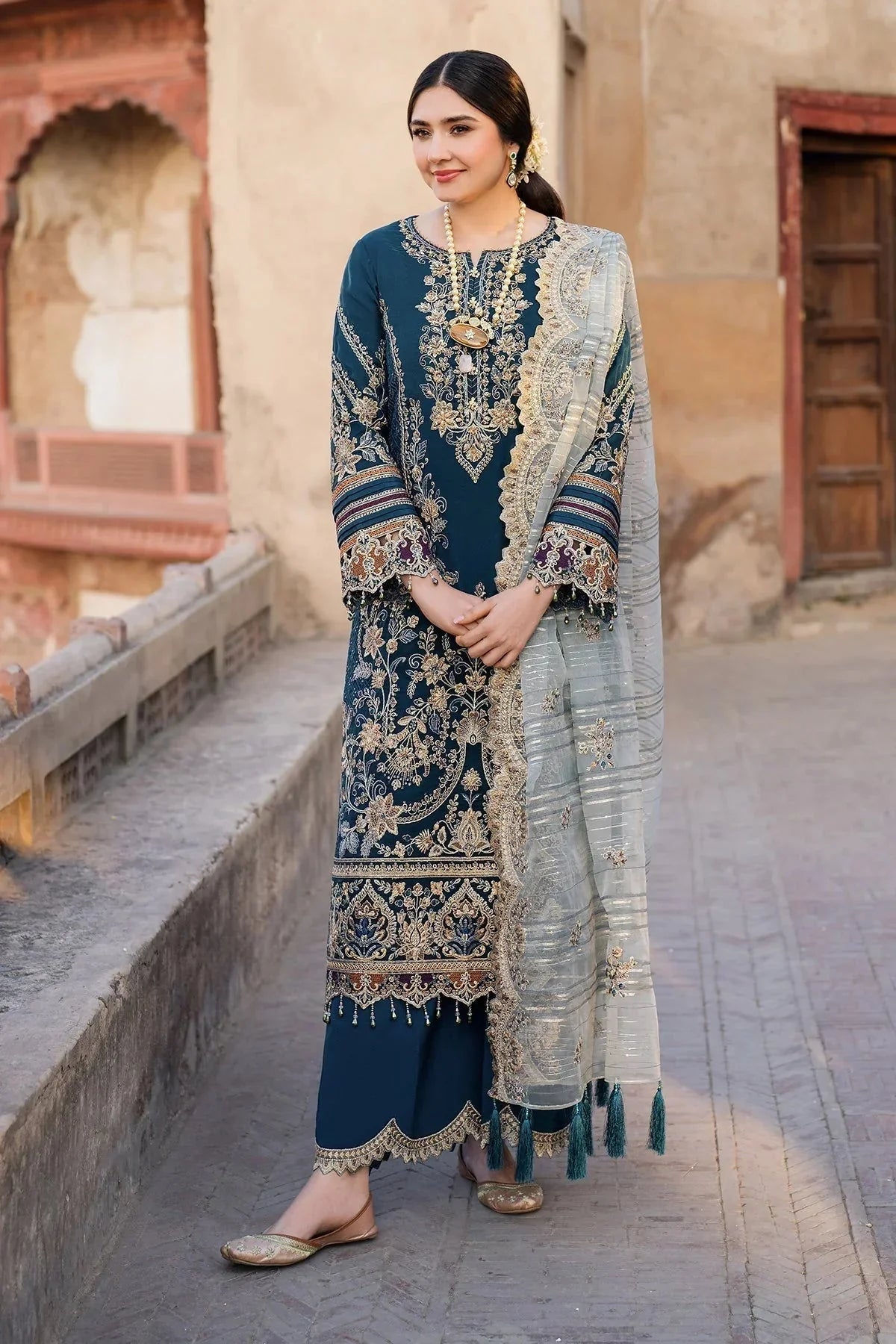 BATIK-3PC LAWN SEQUIN EMBROIDERED SHIRT WITH KHADDI NET EMBROIDERED DUPATTA AND EMB TROUSER-BIC-4672 Asasay Fakhir