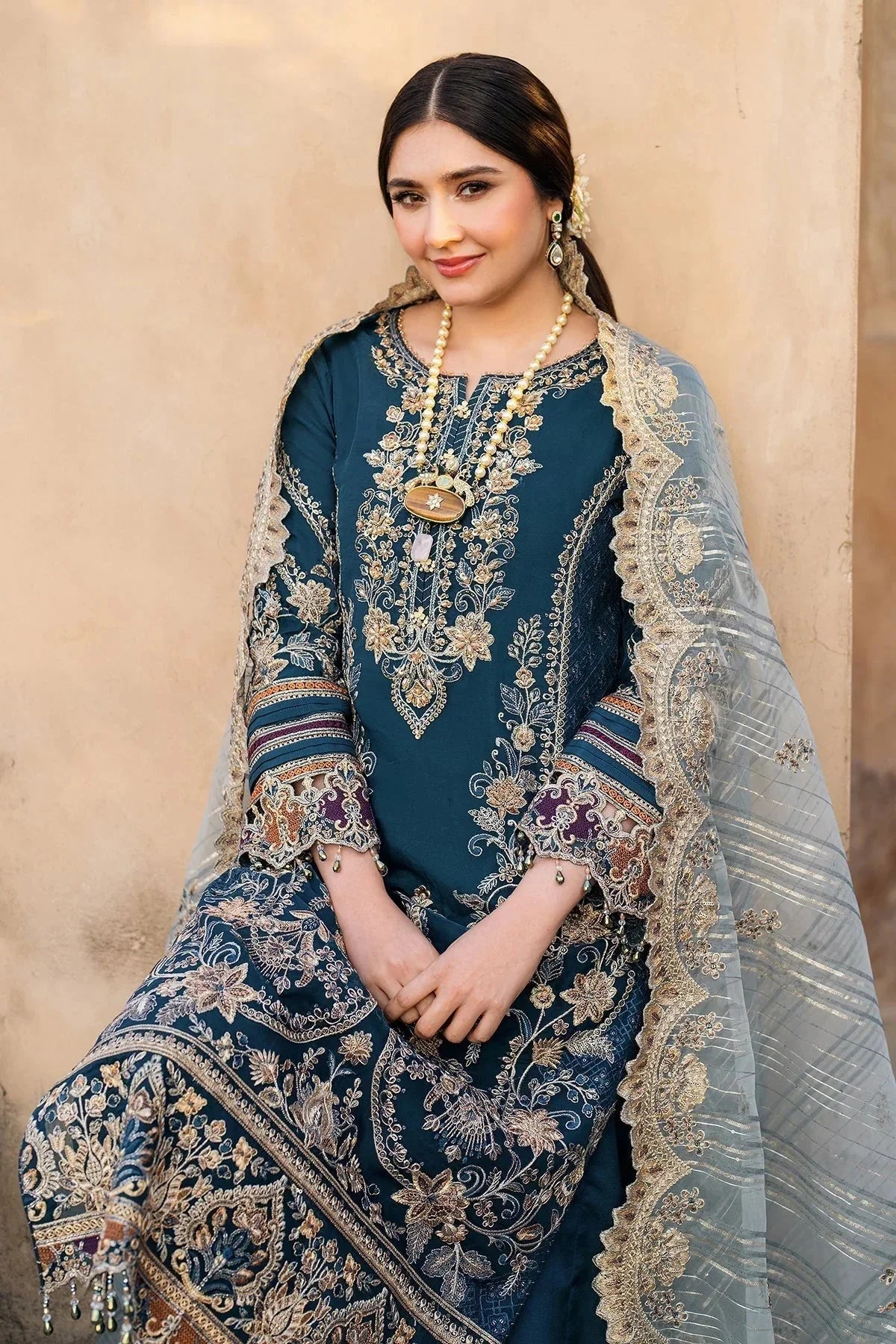 BATIK-3PC LAWN SEQUIN EMBROIDERED SHIRT WITH KHADDI NET EMBROIDERED DUPATTA AND EMB TROUSER-BIC-4672 Asasay Fakhir