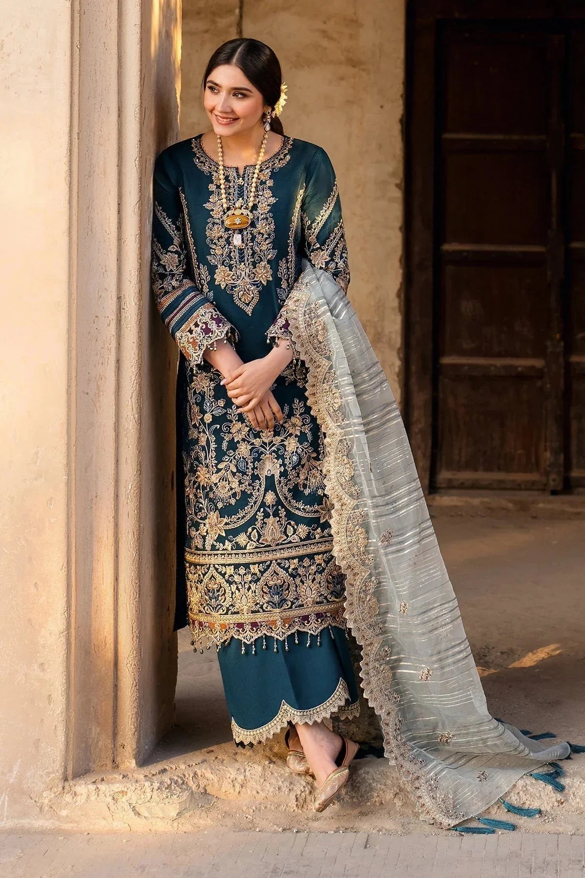 BATIK-3PC LAWN SEQUIN EMBROIDERED SHIRT WITH KHADDI NET EMBROIDERED DUPATTA AND EMB TROUSER-BIC-4672 Asasay Fakhir