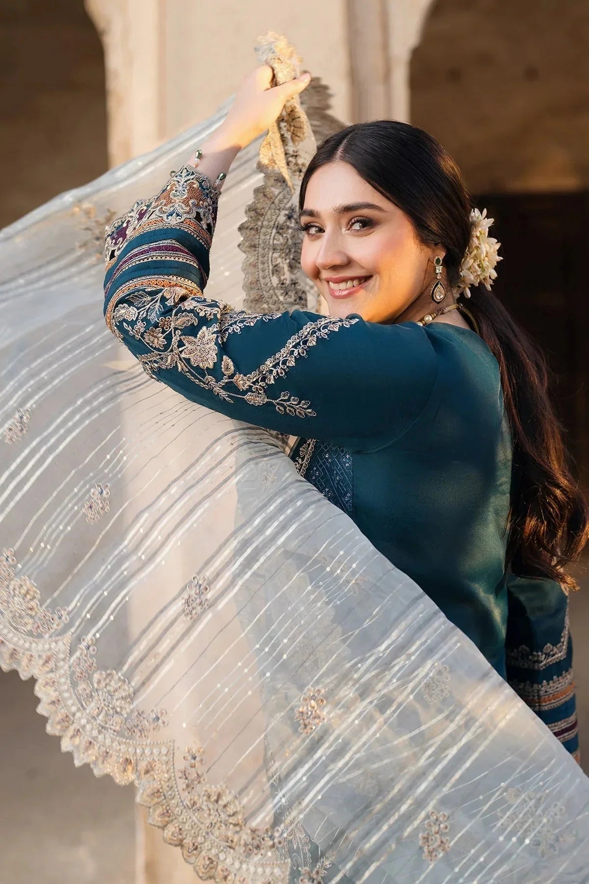 BATIK-3PC LAWN SEQUIN EMBROIDERED SHIRT WITH KHADDI NET EMBROIDERED DUPATTA AND EMB TROUSER-BIC-4672 Asasay Fakhir