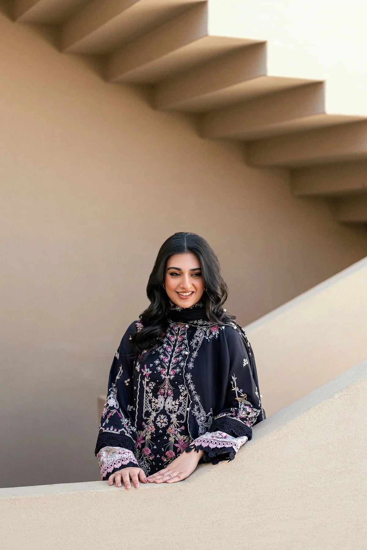 FLORENT-3PC LAWN EMBROIDERED SHIRT WITH KHADDI NET EMBROIDERED DUPATTA & TROUSER-BIC-4826 Asasay Fakhir