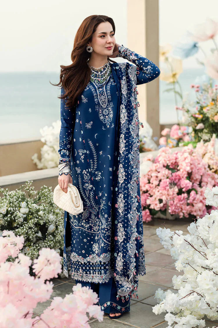 QALAMKAR-3PC LAWN EMBROIDERED SHIRT WITH KHADDI NET EMBROIDERED DUPATTA AND TROUSER-BIC-4608 Asasay Fakhir