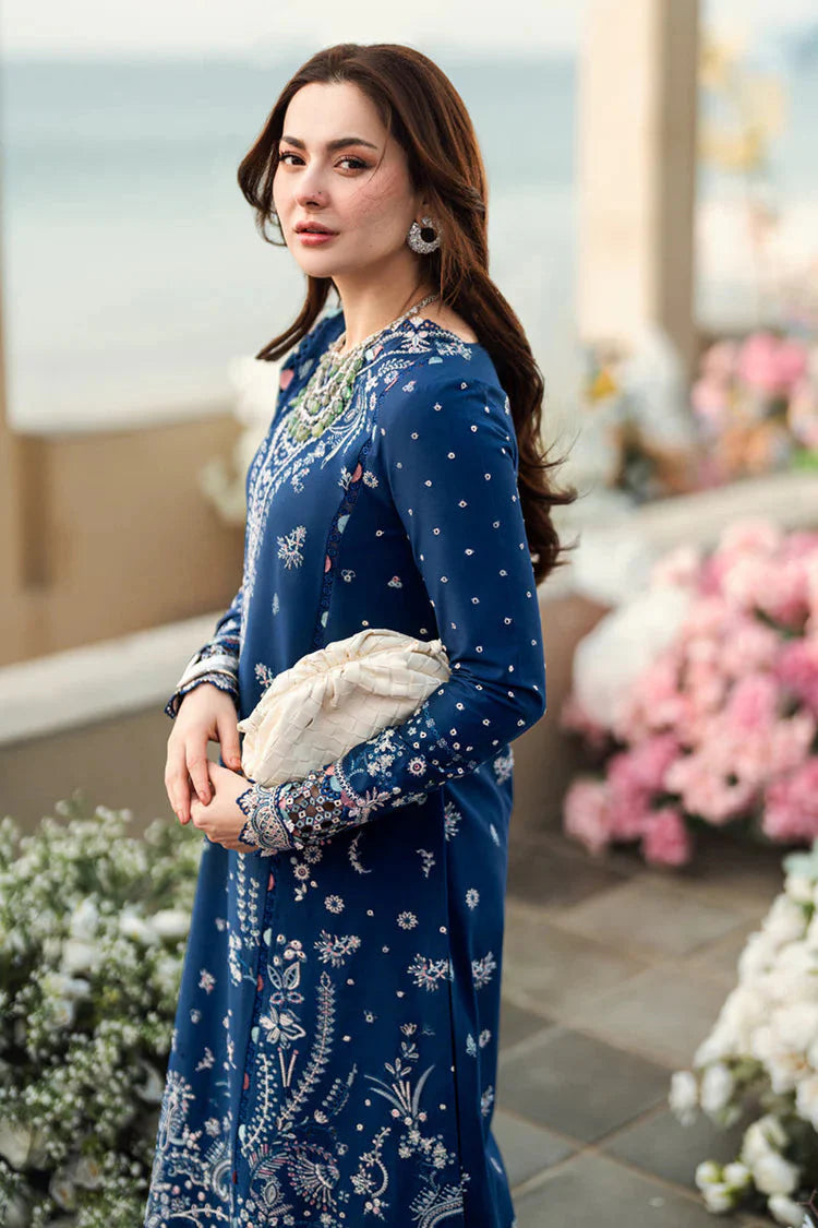 QALAMKAR-3PC LAWN EMBROIDERED SHIRT WITH KHADDI NET EMBROIDERED DUPATTA AND TROUSER-BIC-4608 Asasay Fakhir