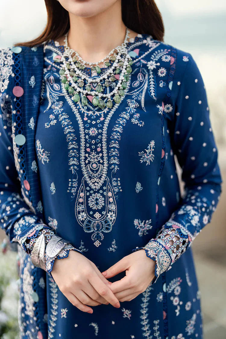 QALAMKAR-3PC LAWN EMBROIDERED SHIRT WITH KHADDI NET EMBROIDERED DUPATTA AND TROUSER-BIC-4608 Asasay Fakhir