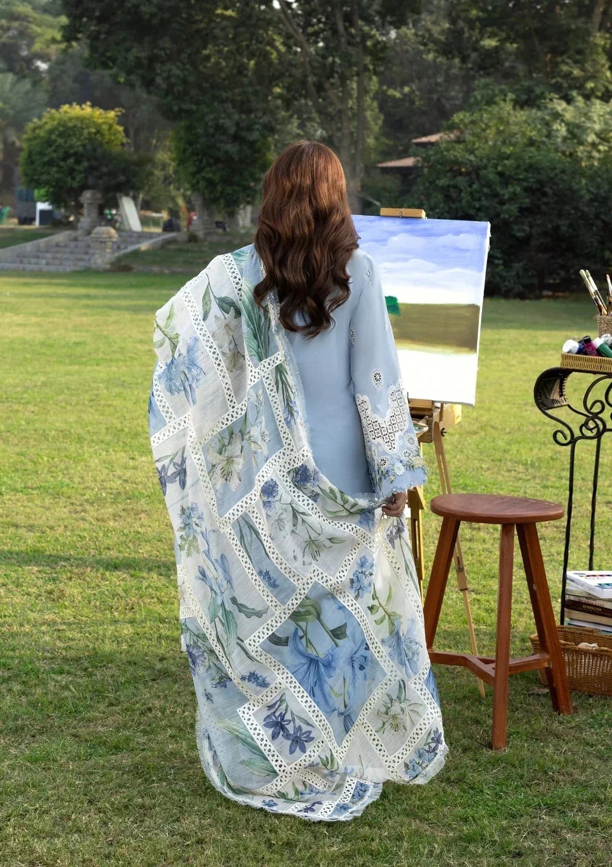 ELAF-3PC LAWN EMBROIDERED SHIRT WITH CHIFFON PRINTED DUPATTA AND TROUSER-BIC-4806 Asasay Fakhir