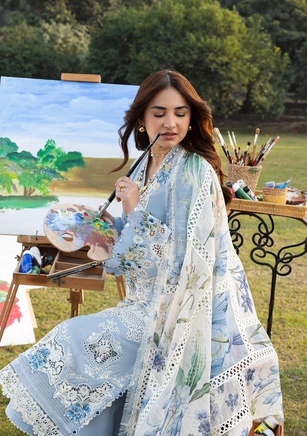 ELAF-3PC LAWN EMBROIDERED SHIRT WITH CHIFFON PRINTED DUPATTA AND TROUSER-BIC-4806 Asasay Fakhir
