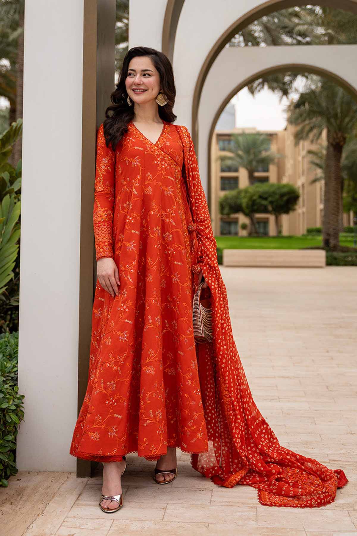 FAIZA SAQLAIN-FROCK 3PC LAWN EMBROIDERED SHIRT WITH CHUNRI PRINTED EMBROIDERED DUPATTA AND TROUSER-4866 Asasay Fakhir