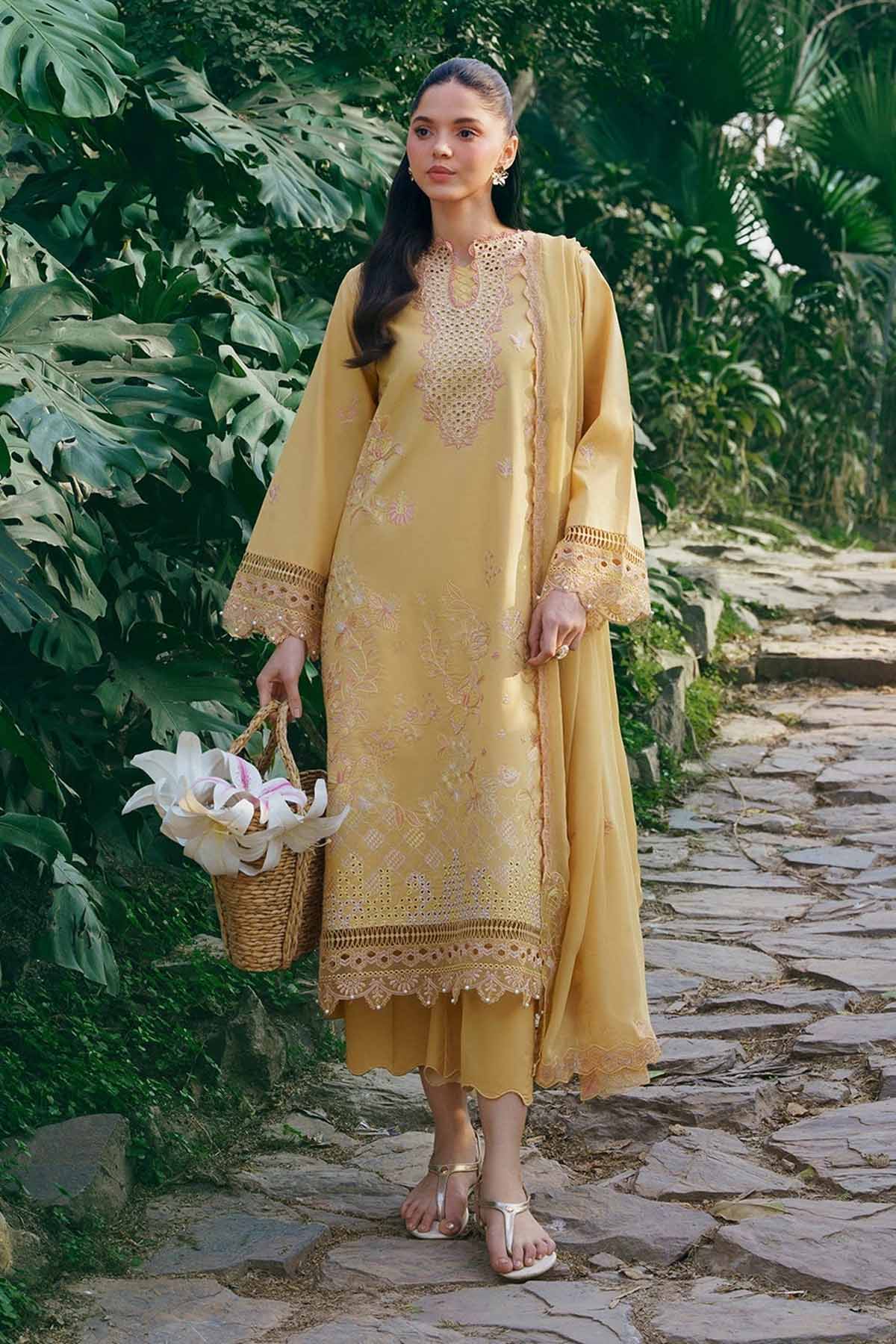 GARNET-3PC LAWN EMBROIDERED SHIRT WITH ORGANZA EMB EMBROIDERED DUPATTA AND TROUSER-BIC-4831 Asasay Fakhir