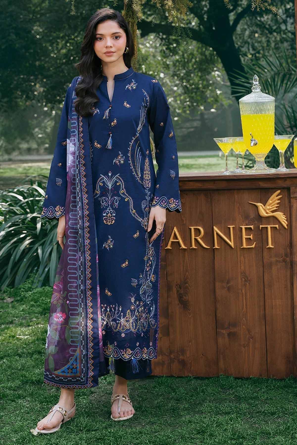 GARNET-3PC LAWN EMBROIDERED SHIRT WITH CHIFFON PRINT DUPATTA AND EMB TROUSER-BIC-4838 Asasay Fakhir
