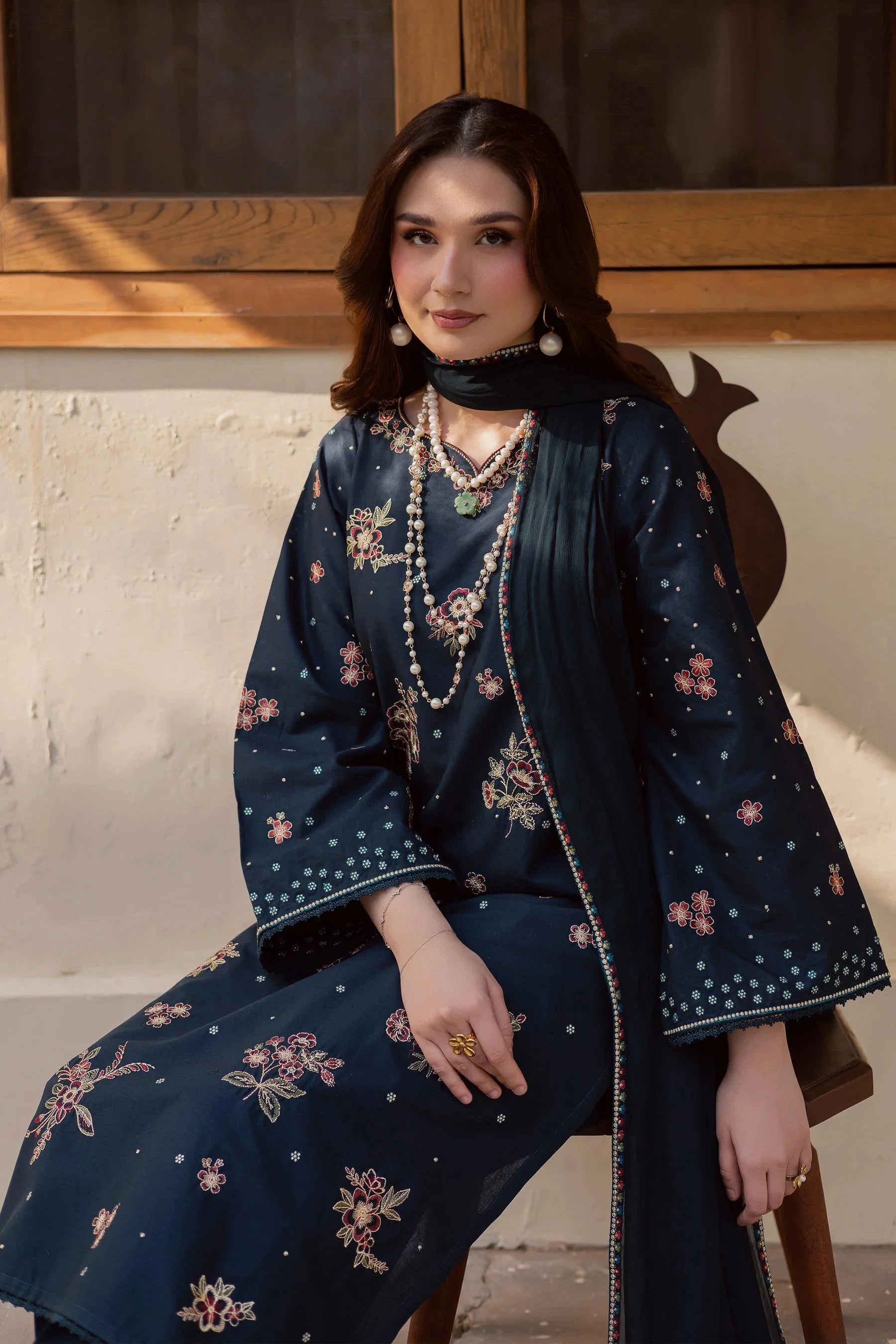 BATIK-3PC LAWN SEQUIN EMBROIDERED SHIRT WITH CHIFFON EMBROIDERED DUPATTA AND TROUSER-BIC-4863 Asasay Fakhir