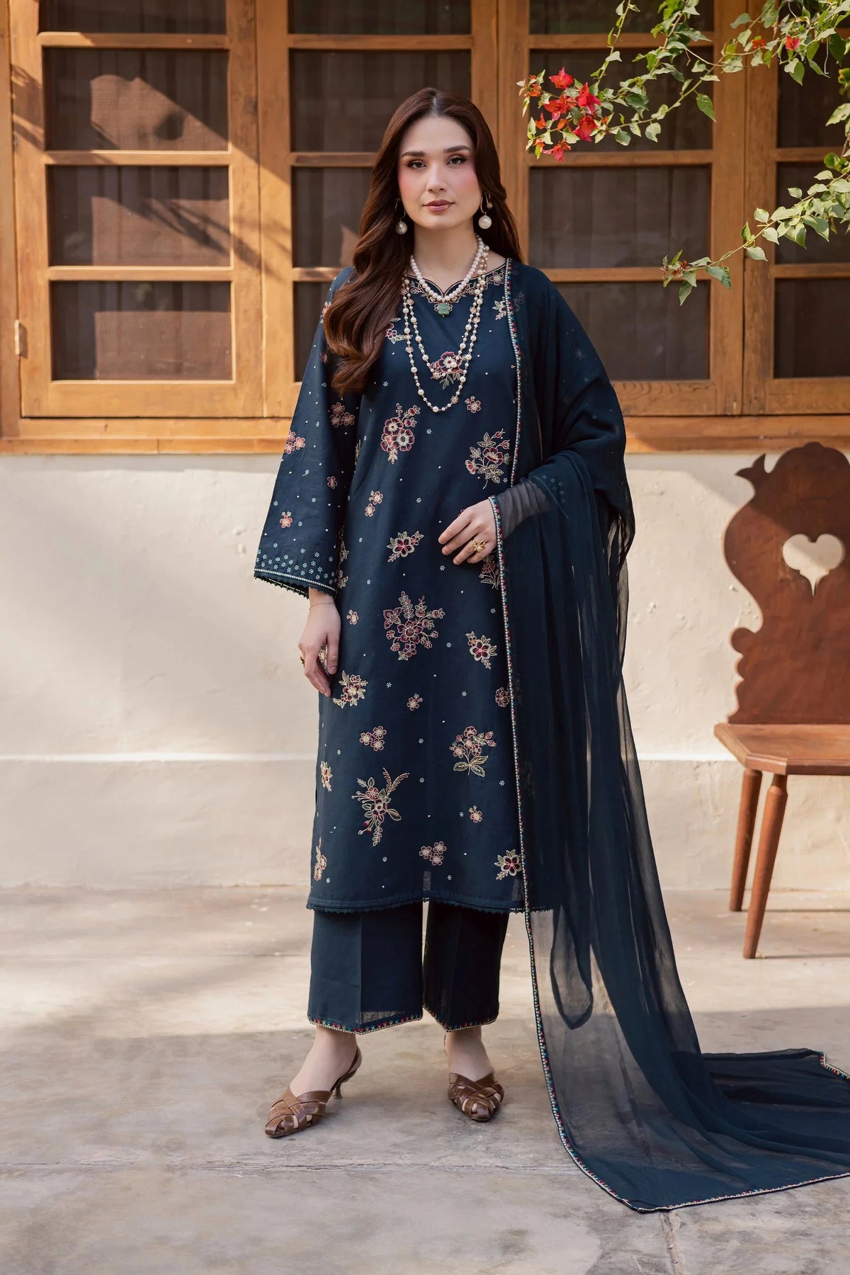 BATIK-3PC LAWN SEQUIN EMBROIDERED SHIRT WITH CHIFFON EMBROIDERED DUPATTA AND TROUSER-BIC-4863 Asasay Fakhir