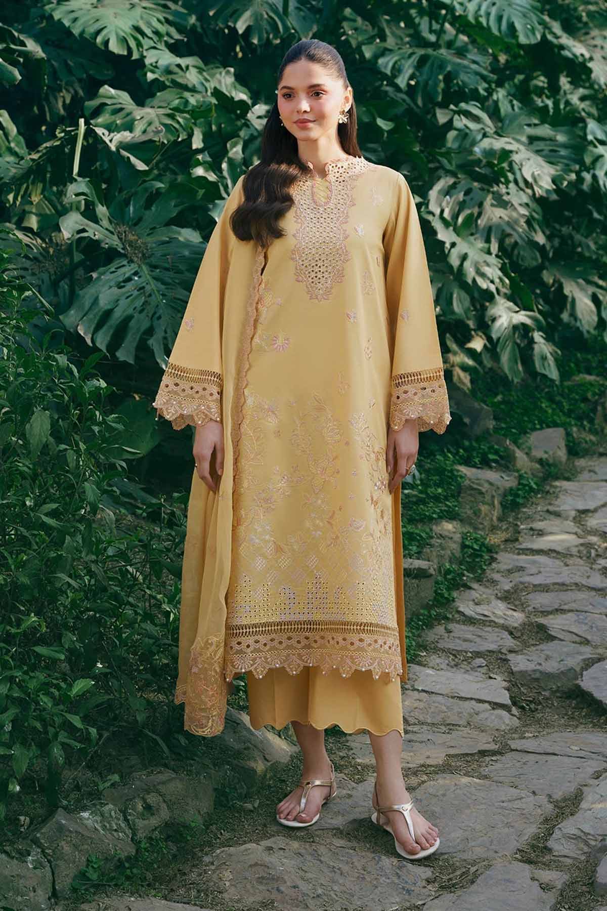 GARNET-3PC LAWN EMBROIDERED SHIRT WITH ORGANZA EMB EMBROIDERED DUPATTA AND TROUSER-BIC-4831 Asasay Fakhir
