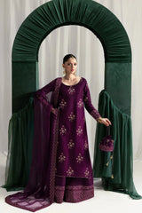 ZAIB-3PC HANDMADE EMBELLISHED SILK EMBROIDERED SHIRT WITH BAMBER CHIFFON DUPATTA AND TROUSER-BIC-4879 Asasay Fakhir