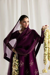 ZAIB-3PC HANDMADE EMBELLISHED SILK EMBROIDERED SHIRT WITH BAMBER CHIFFON DUPATTA AND TROUSER-BIC-4879 Asasay Fakhir