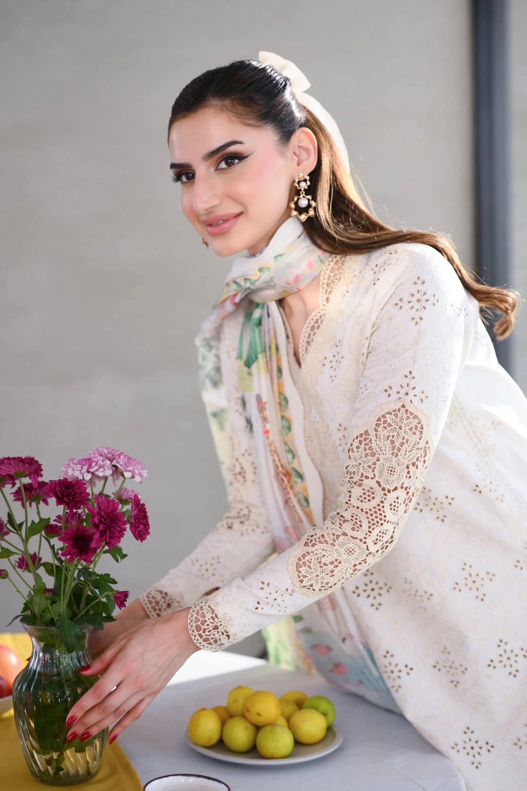 ZAIB-3PC LAWN CHIKAN EMBROIDERED SHIRT WITH CHIFFON PRINTED DUPATTA AND TROUSER-BIC-4881 Asasay Fakhir