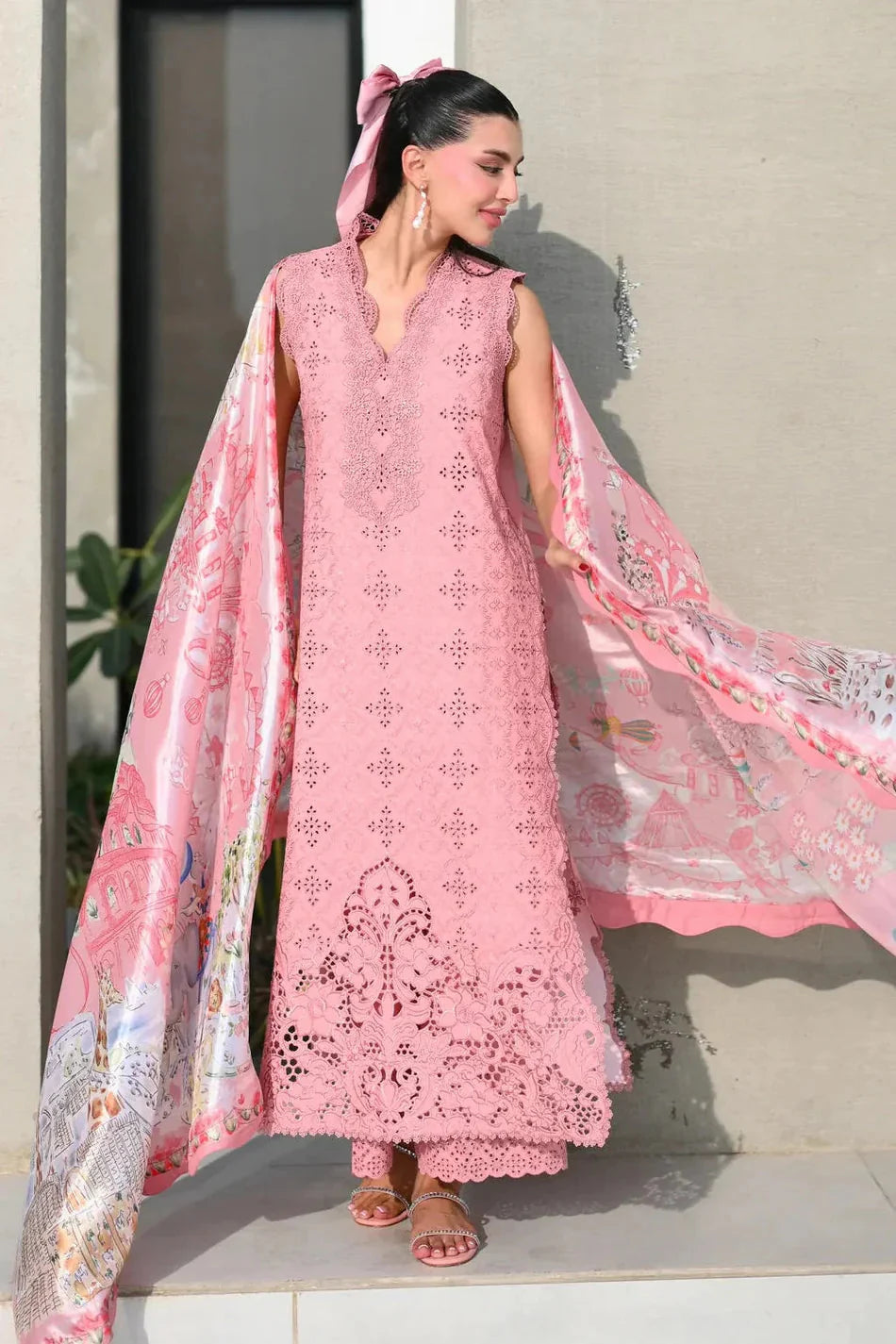 ZAIB-3PC LAWN CHIKAN EMBROIDERED SHIRT WITH CHIFFON PRINTED DUPATTA AND TROUSER-BIC-4880 Asasay Fakhir