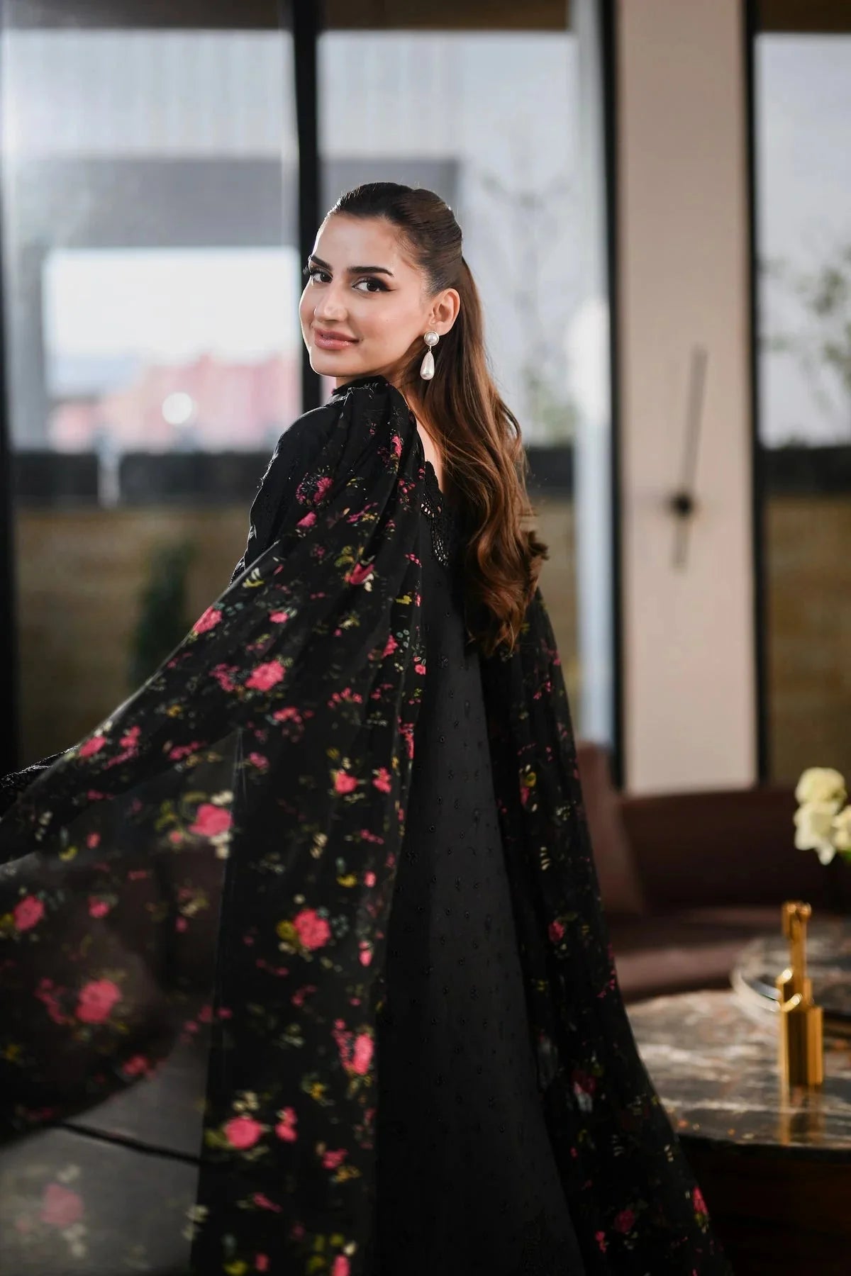 ZAIB-3PC LAWN CHIKANKARI EMBROIDERED SHIRT WITH MONARK PRINTED EMB DUPATTA AND TROUSER-BIC-4874 Asasay Fakhir