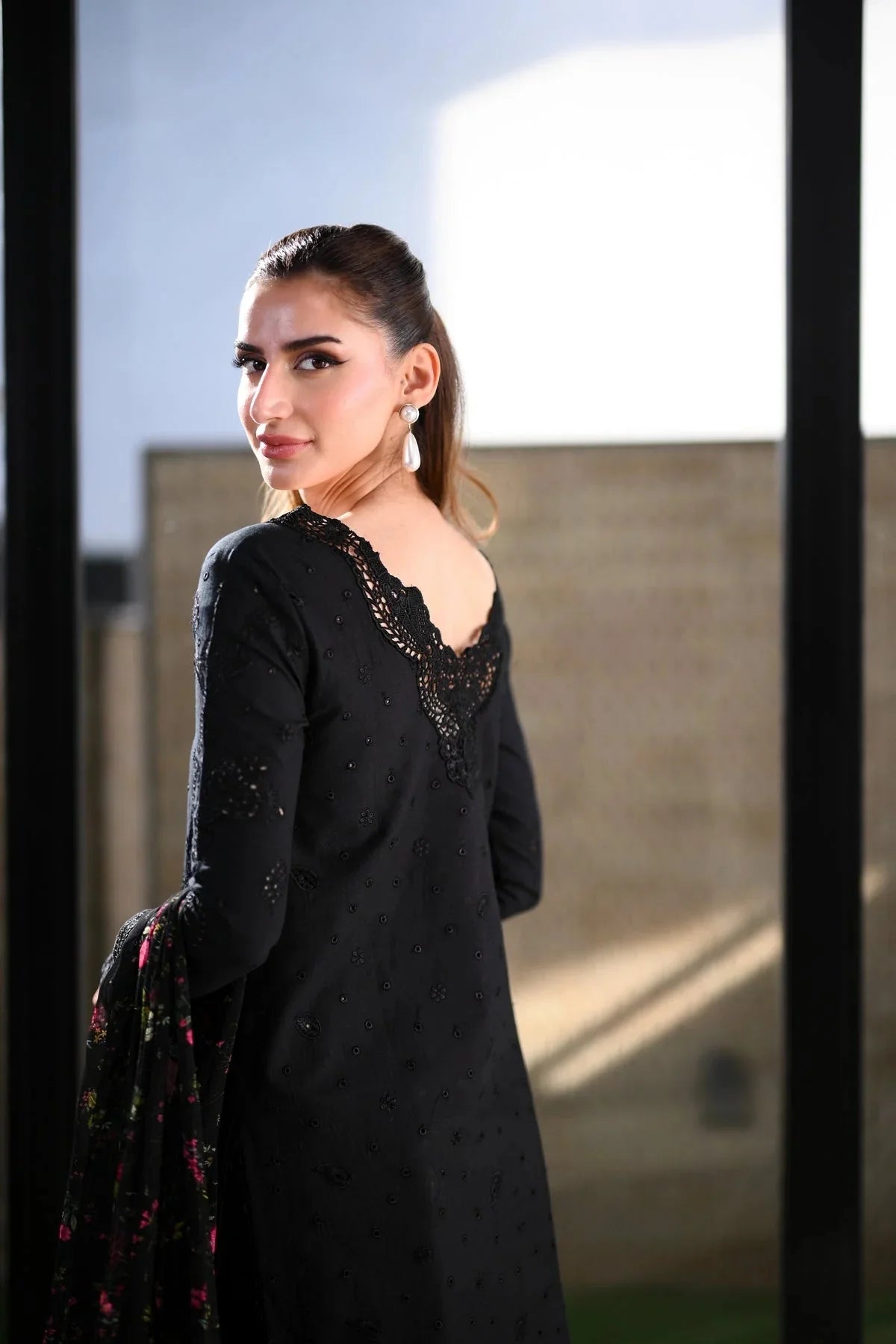 ZAIB-3PC LAWN CHIKANKARI EMBROIDERED SHIRT WITH MONARK PRINTED EMB DUPATTA AND TROUSER-BIC-4874 Asasay Fakhir