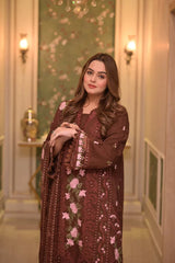 ANEELAS-3PC LAWN CHIKAN EMBROIDERED SHIRT WITH LAWN EMB DUPATTA AND TROUSER-BIC-4809 Asasay Fakhir