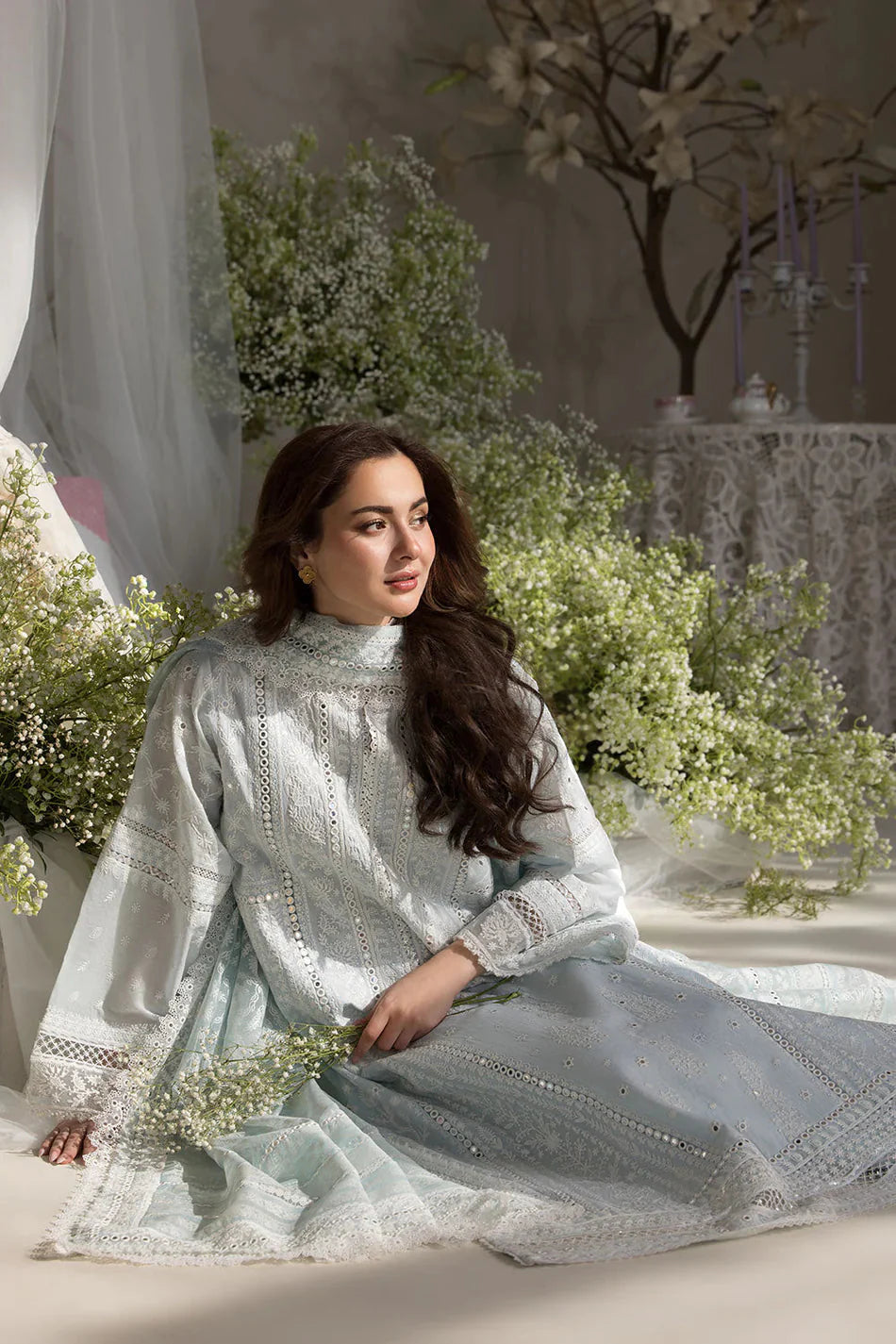 SOBIA NAZIR-3PC LAWN LASERCUTWORK EMBROIDERED SHIRT WITH CHIFFON PRINT EMBROIDERED DUPATTA AND TROUSER-BIC-4774 Asasay Fakhir