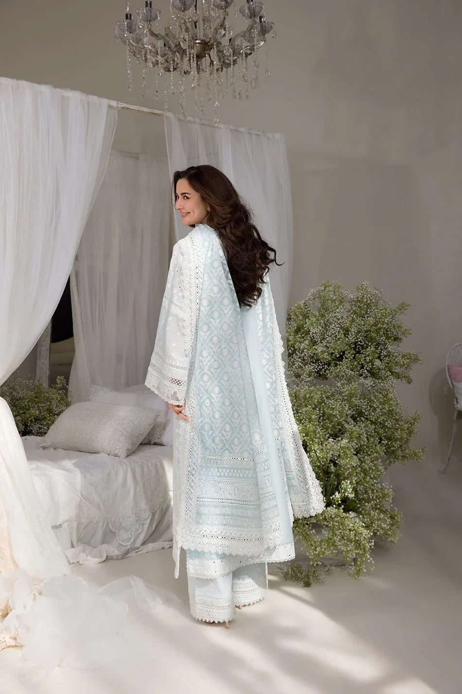 SOBIA NAZIR-3PC LAWN LASERCUTWORK EMBROIDERED SHIRT WITH CHIFFON PRINT EMBROIDERED DUPATTA AND TROUSER-BIC-4774 Asasay Fakhir