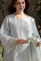 SOBIA NAZIR-3PC LAWN LASERCUTWORK EMBROIDERED SHIRT WITH CHIFFON PRINT EMBROIDERED DUPATTA AND TROUSER-BIC-4774 Asasay Fakhir